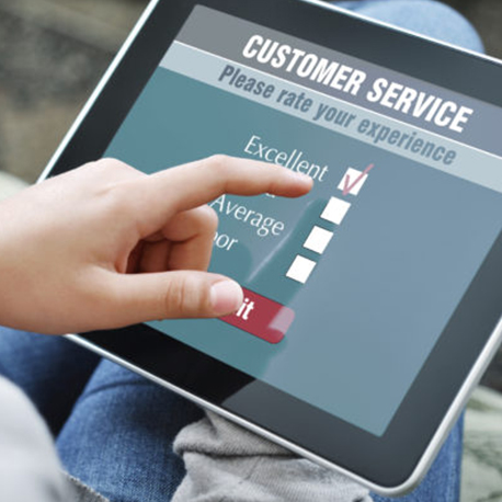 Online customer service satisfaction survey on a digital tablet